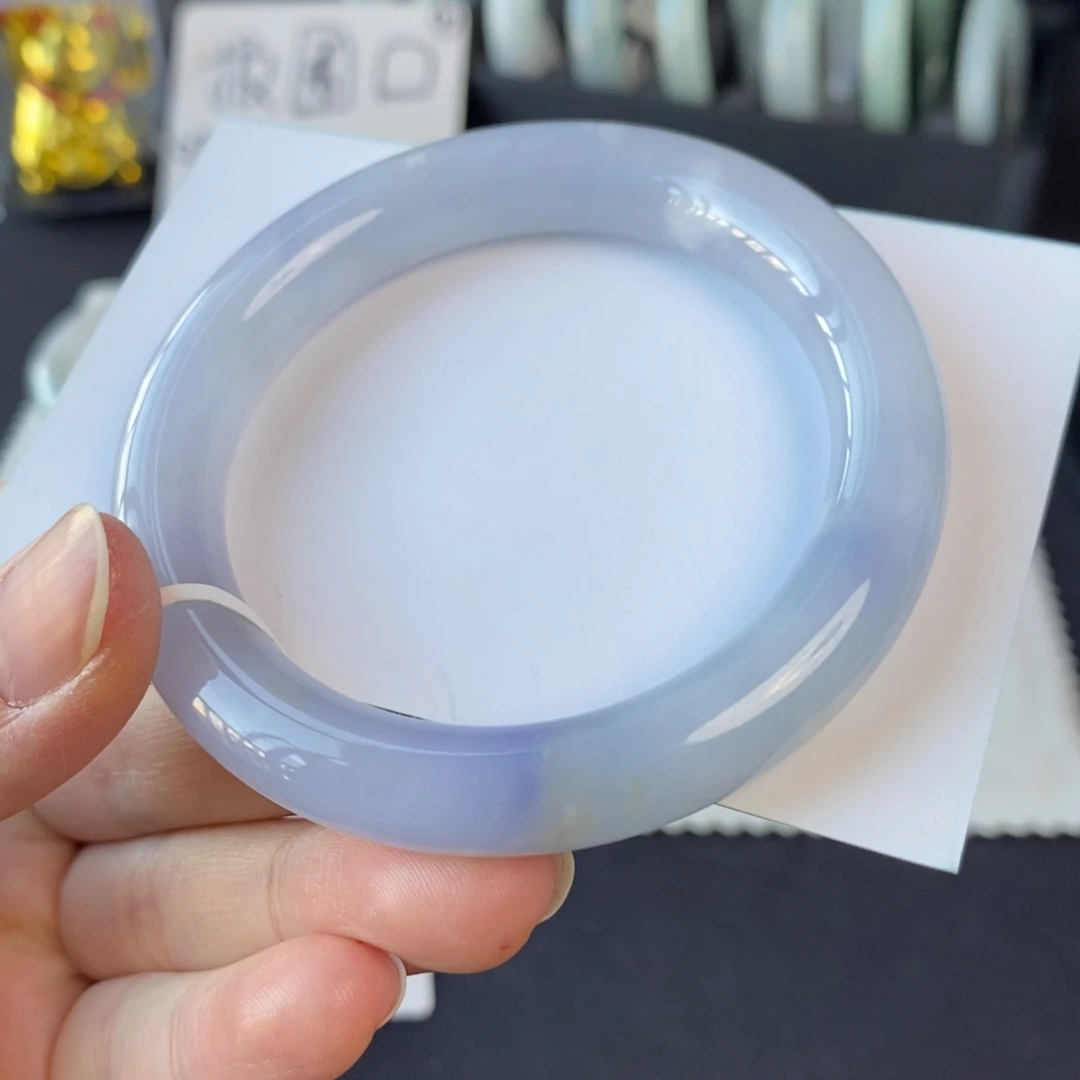 翡翠未镶嵌手镯冰紫雪花棉52.3