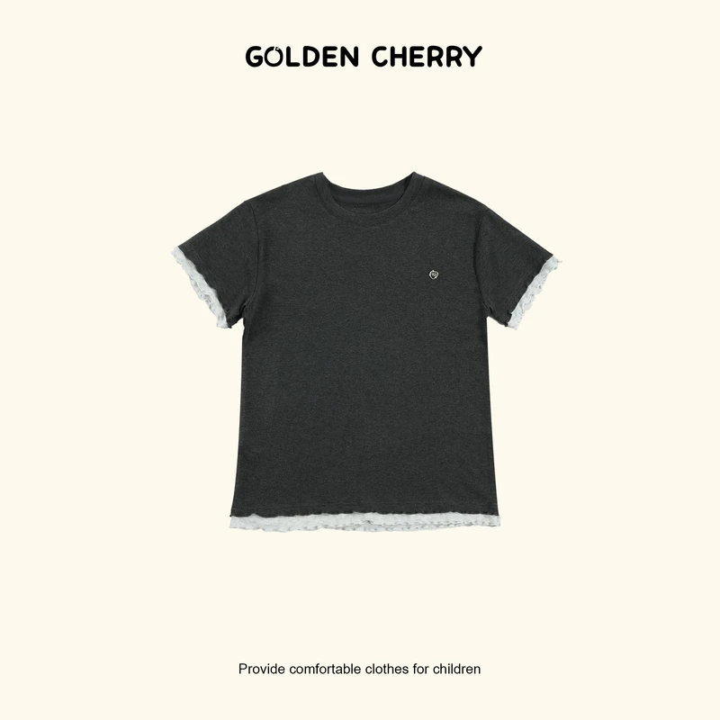 【金樱桃Golden cherry】小童灰色egg蕾丝边T恤288095