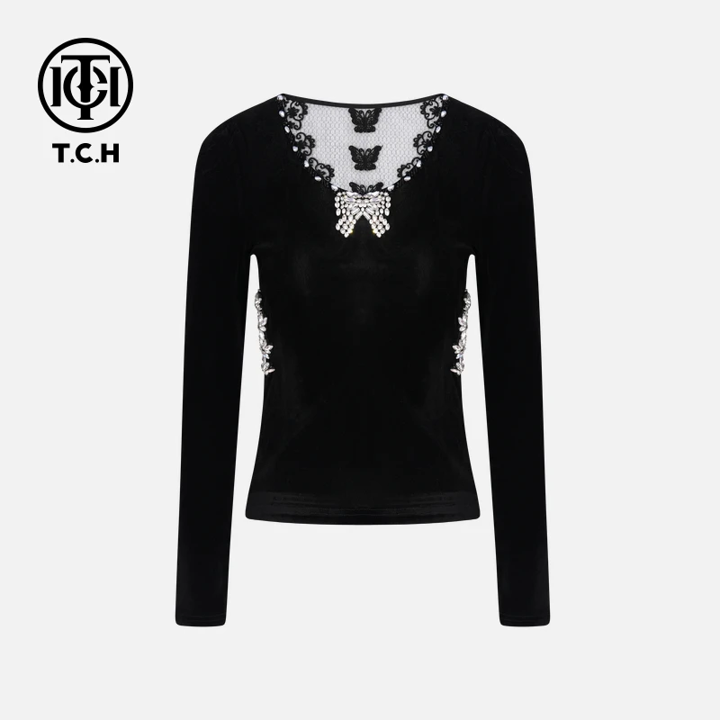TCH私服烫钻工艺时尚休闲百搭松弛感打底衫女T75C02E5005轻奢tch