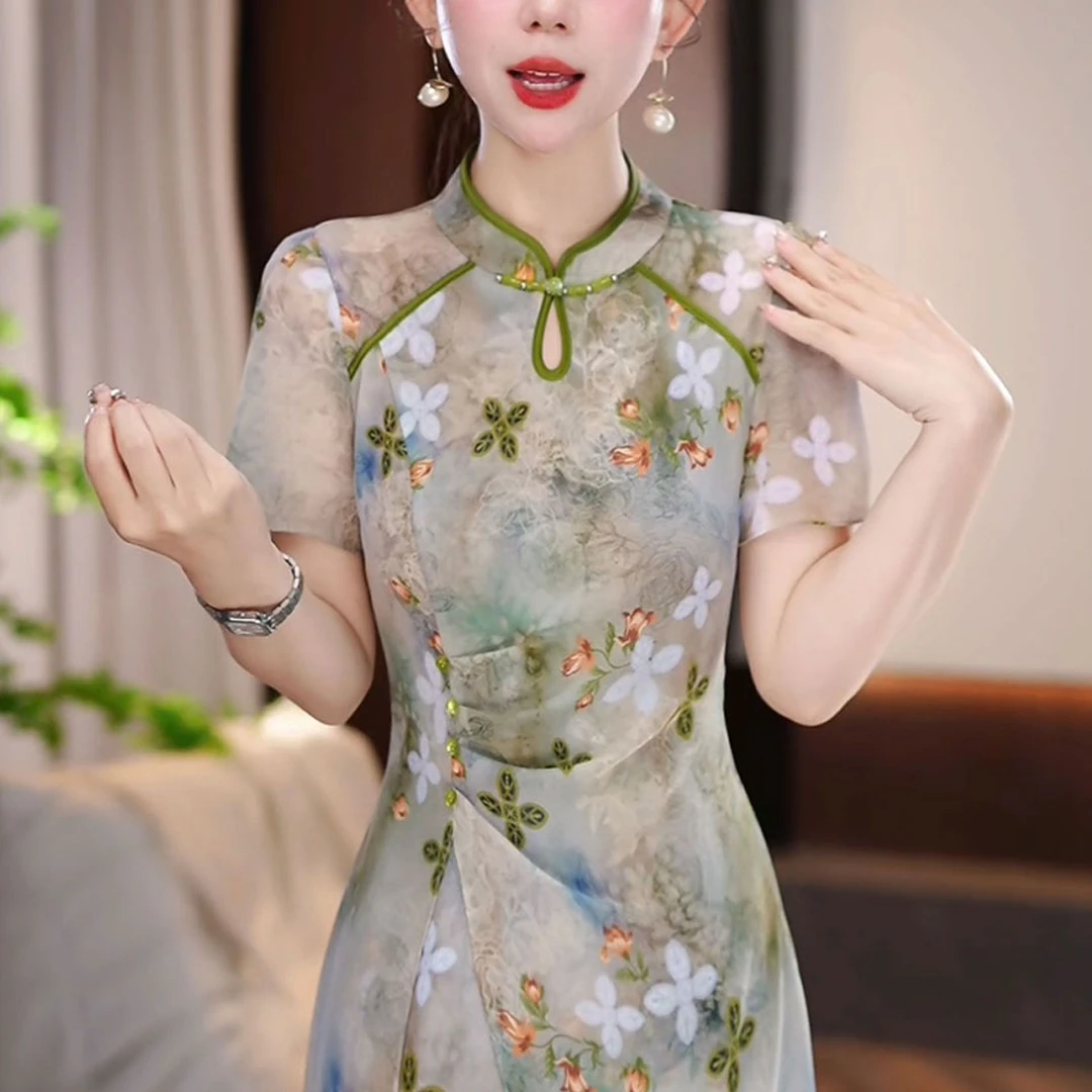 2025夏季新款国风新中式收腰显瘦气质减龄百搭碎花女士旗袍连衣裙