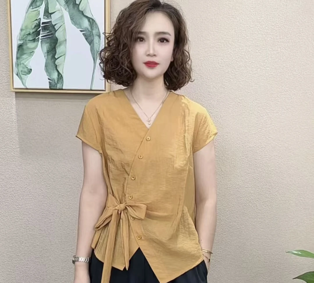 2025夏季新款时尚洋气百搭减龄显瘦设计感女短袖气质T恤上衣#5688