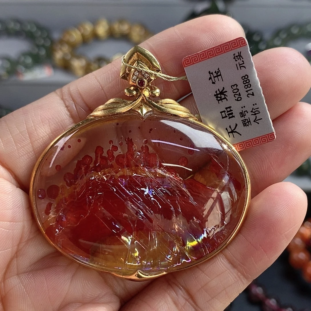 水晶18K金镶嵌吊坠(不含链)锦鲤胶花吊坠6203