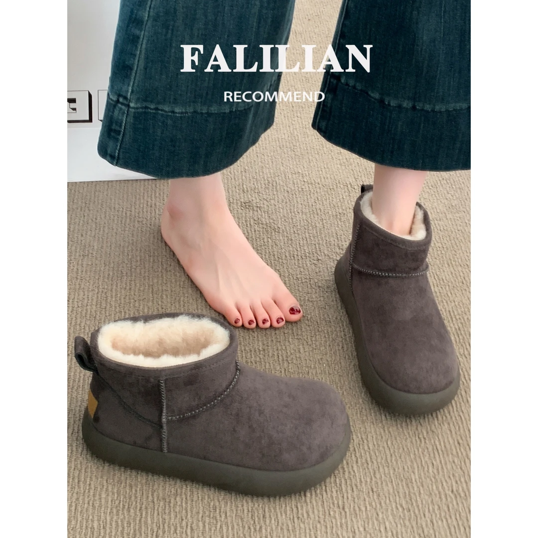 灰色厚底雪地靴女2025新款爆款冬季加绒低帮棉鞋子保暖一脚蹬棉靴