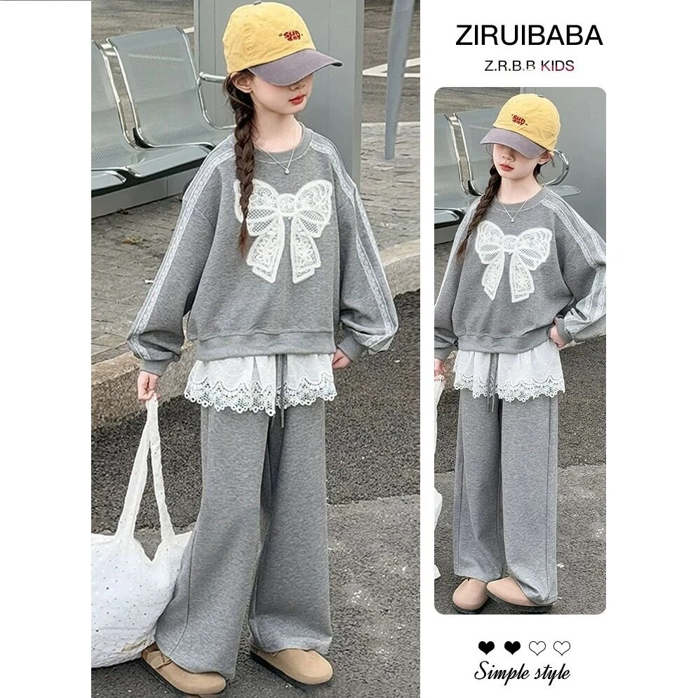 【亲子装】女童春秋款卫衣套装2025新款中大童韩版蝴蝶结休闲套装