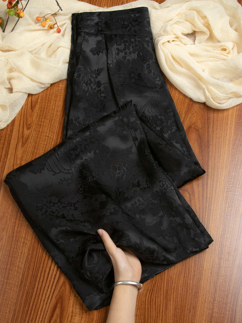 【山河入梦】重磅重缎显瘦高腰夏季古香缎薄款新中式阔腿裤8037