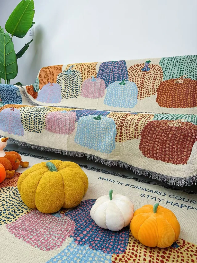 【双人座90*180±5cm】南瓜升级版加厚加密防滑色织提花刺绣沙发巾