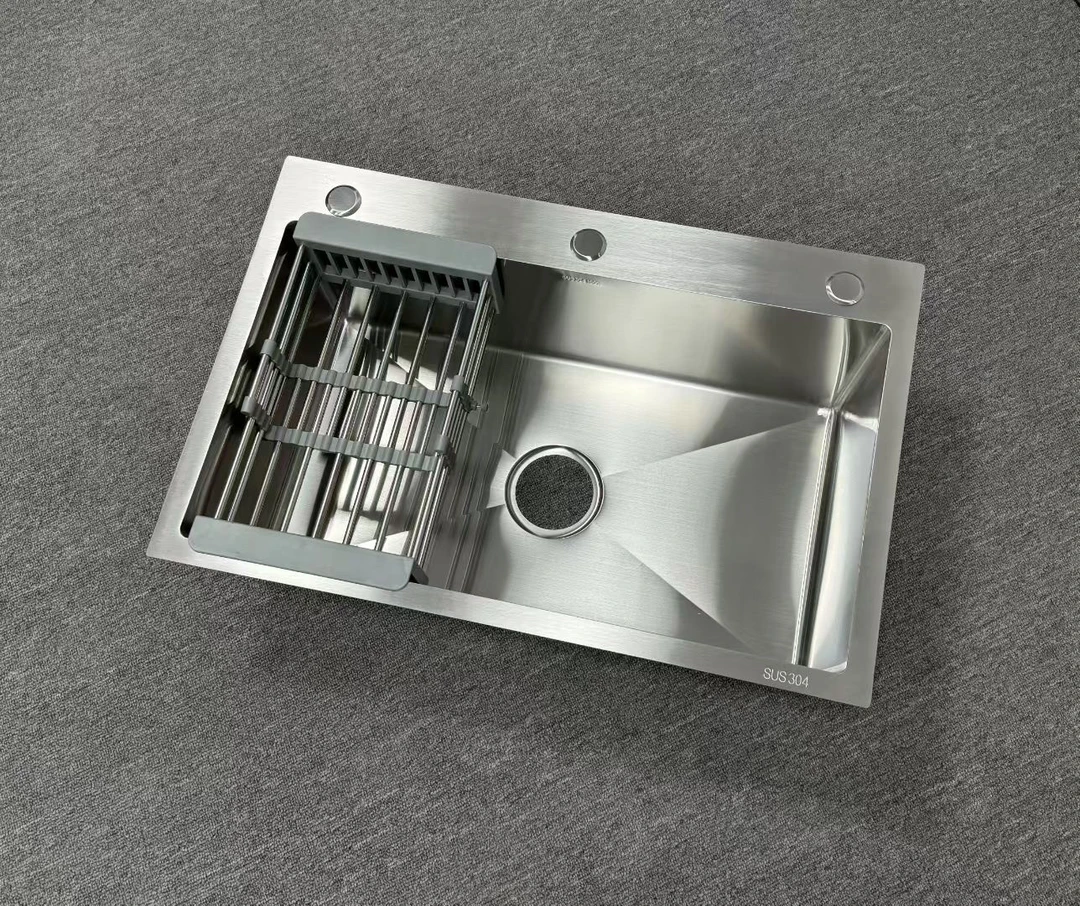 3.0加厚不锈钢手工拉丝中间下水厨房大单槽洗菜盆304不锈钢水槽