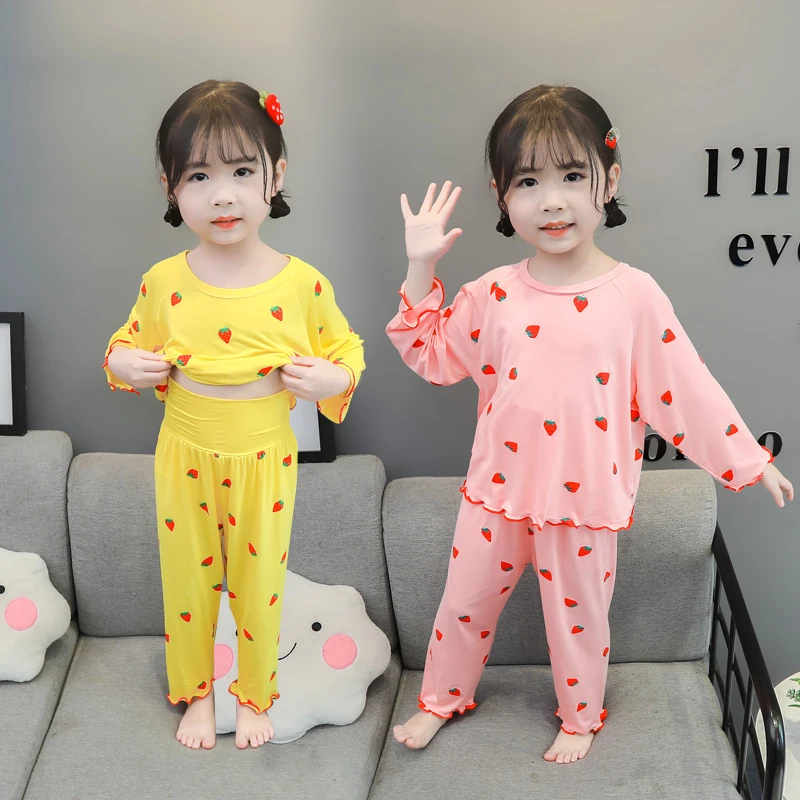 童装2025新款春秋装女童女宝薄款空调服儿童分体家居服套装休闲卡