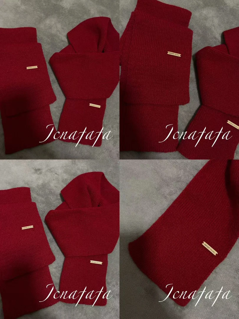 安可拉红博主同款围巾女冬季毛线针织纯色小围巾韩系保暖韩剧围巾