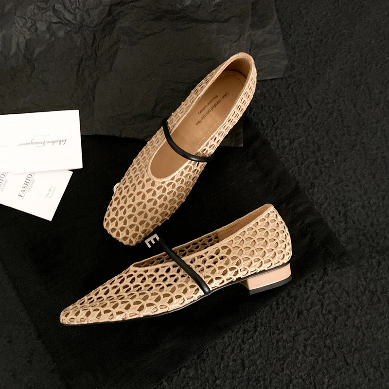 小众编织镂空罗马凉鞋女2025年夏季新款一字带平底透气玛丽珍单鞋