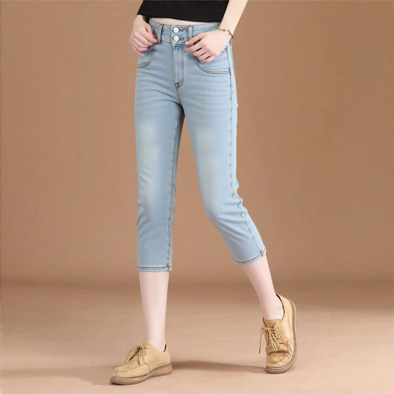 七分裤水洗修身显瘦减龄百搭高腰小脚牛仔裤女夏季新款修身铅笔裤