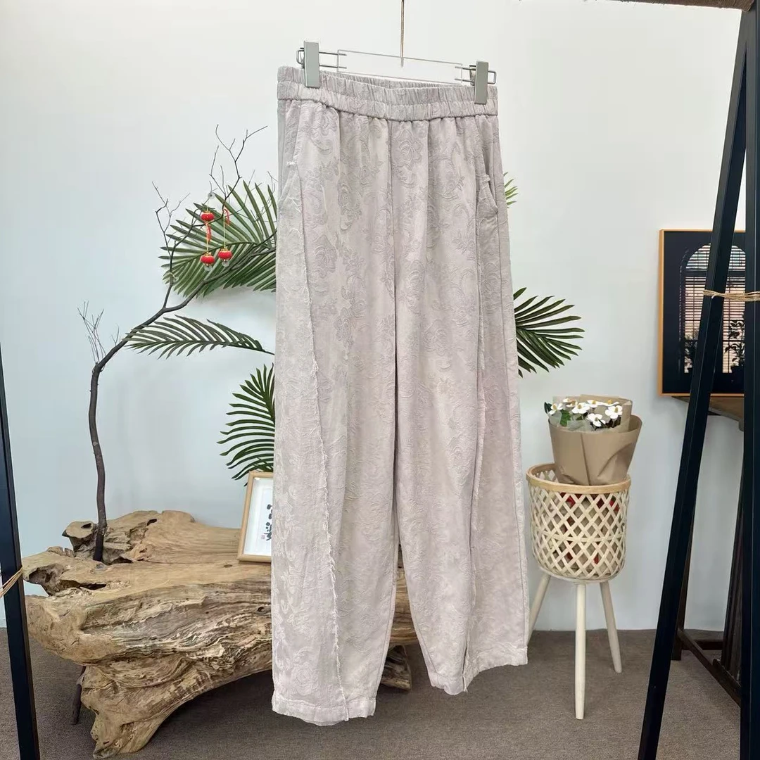 【江安】暗纹提花高级感棉麻阔腿裤女