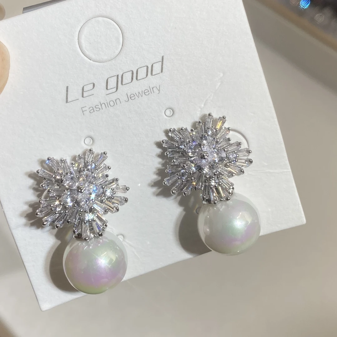 铜合金仿珍珠耳饰 2740-0052新款锆石麦穗珍珠新娘婚纱耳夹