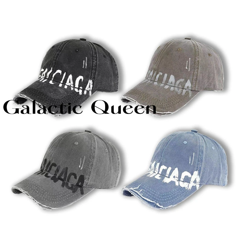 Galactic Queen现水洗磨破手绘字母涂鸦帽子显脸小鸭舌帽棒球帽