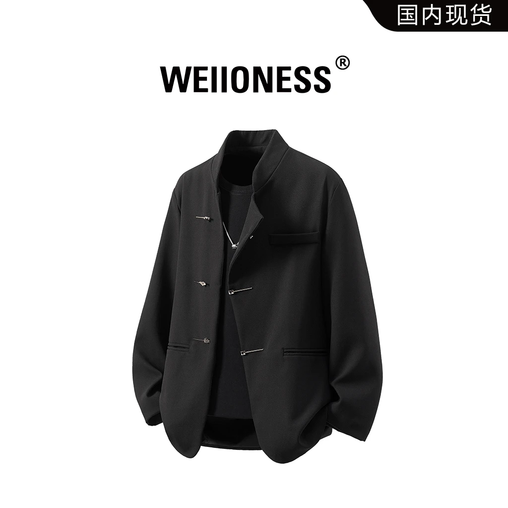 WEIIONESS新中式西服外套男春季宽松复古国风设计感帅气立领西装