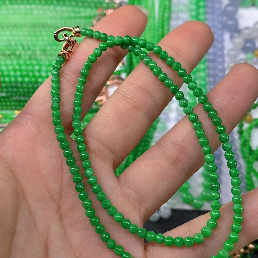 翡翠未镶嵌颈饰缅甸天然翡翠阳绿小米珠锁骨链3.5