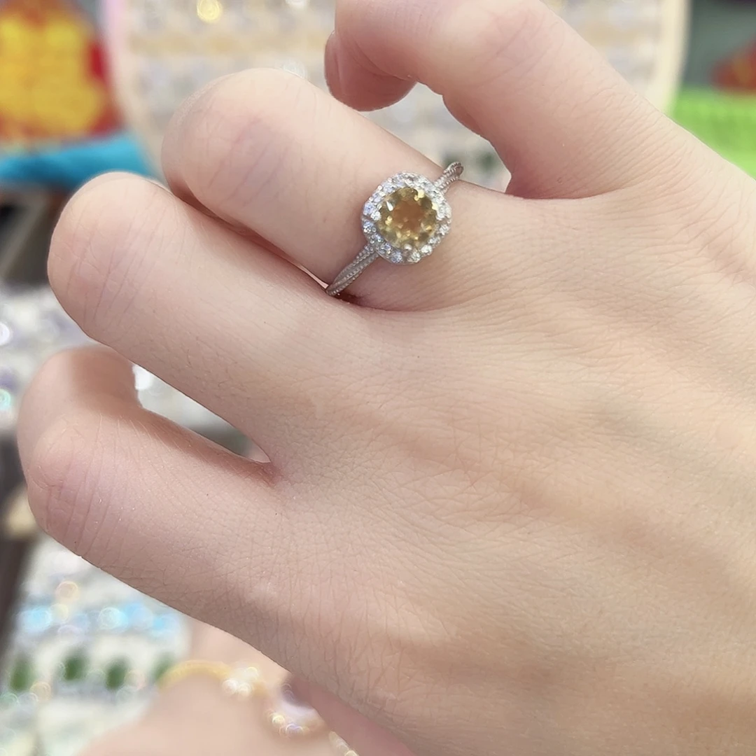 黄晶戒指银S925镶嵌