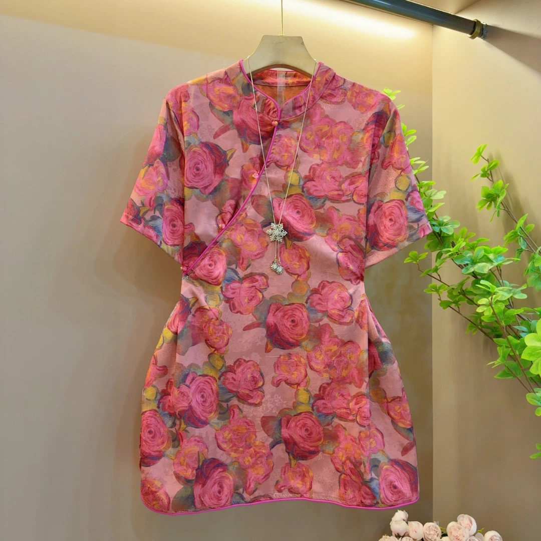 2025年气质时尚夏季洋气圆领百搭设计款短袖上衣（衣长74左右）