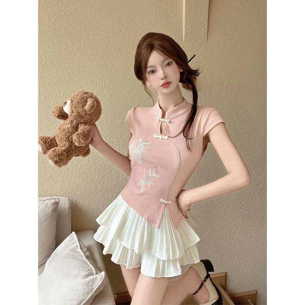 新中式国风改良旗袍上衣女夏季新款设计感小众修身显瘦短款短裙子