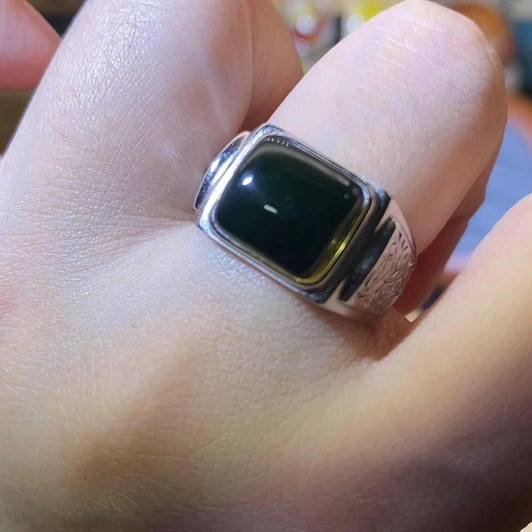 用***4蓝珀银S925镶嵌戒指新品