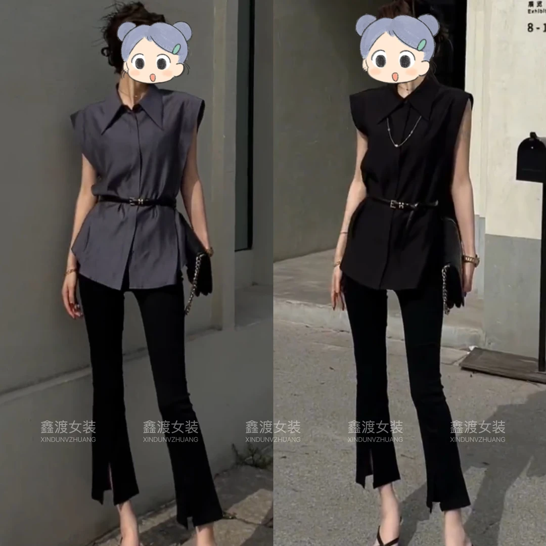 2025春夏新款时尚显瘦气质女士网红洋气两件套百搭款D5084