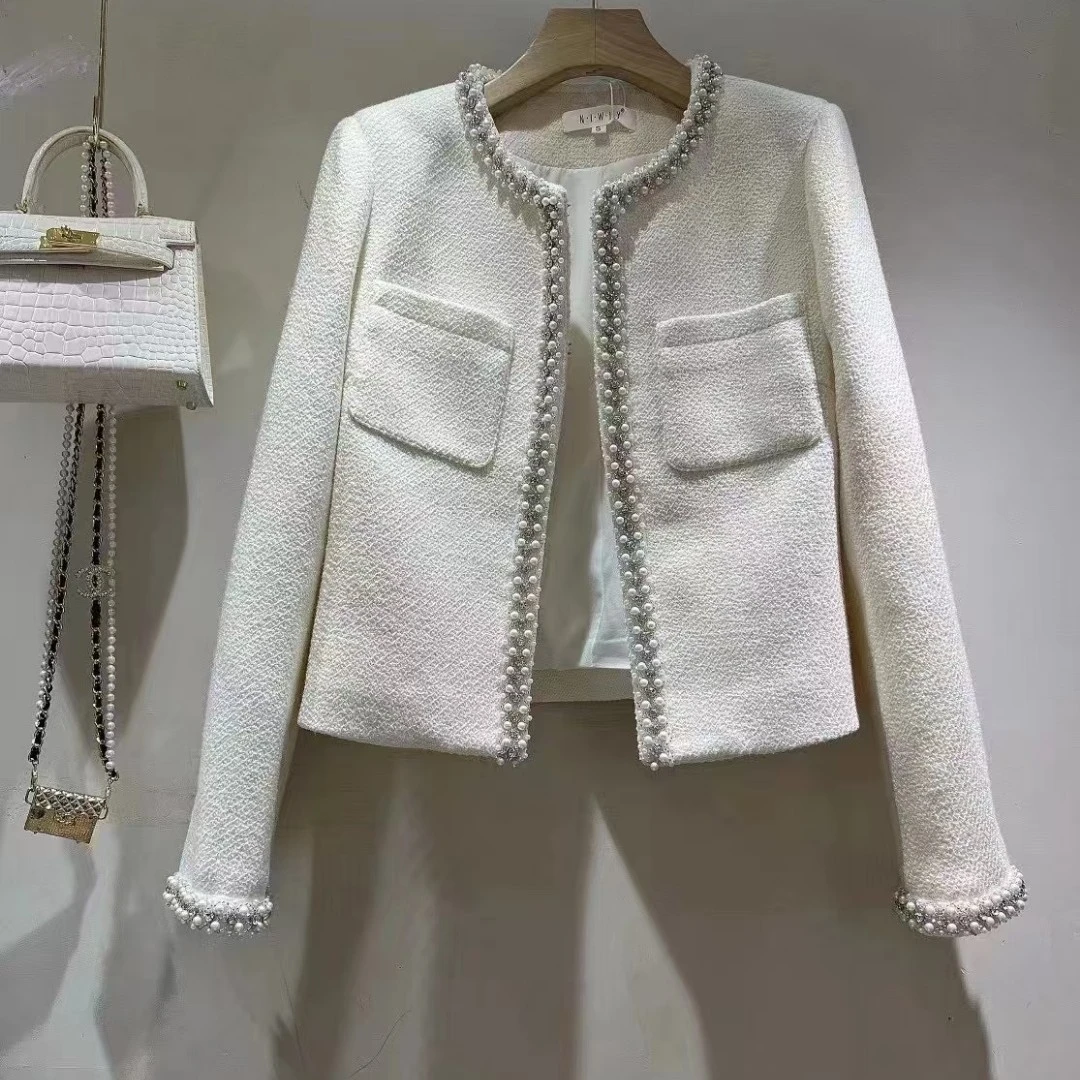 小香风外套重工气质长袖白色轻奢短款时尚粗花呢秋冬网红