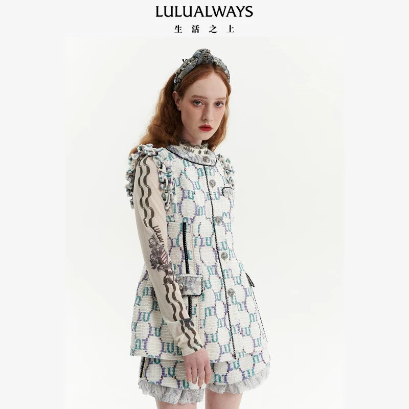 【小呆鸟专属】LULUALWAYS春季小香风单排扣直筒白色上衣LOA1010