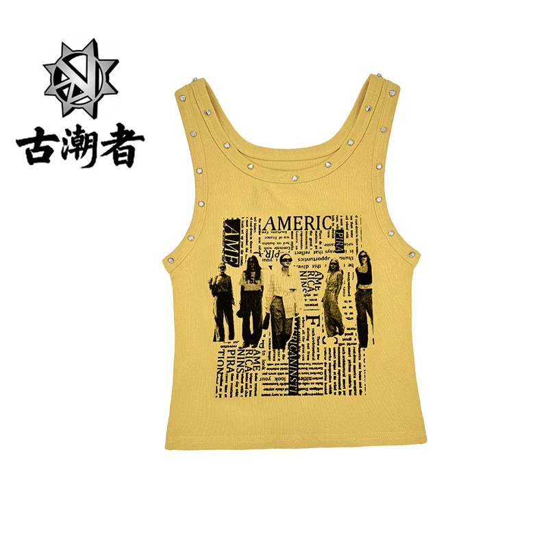 嘻哈风辣妹风吊带印花短背心欧美夏季背心印花运动宽松