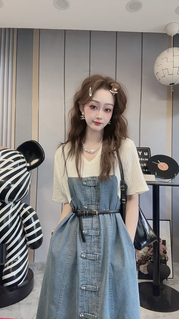 DAyu定制 法式套头休闲风夏季A字裙连衣裙拼接宽松气质牛仔风