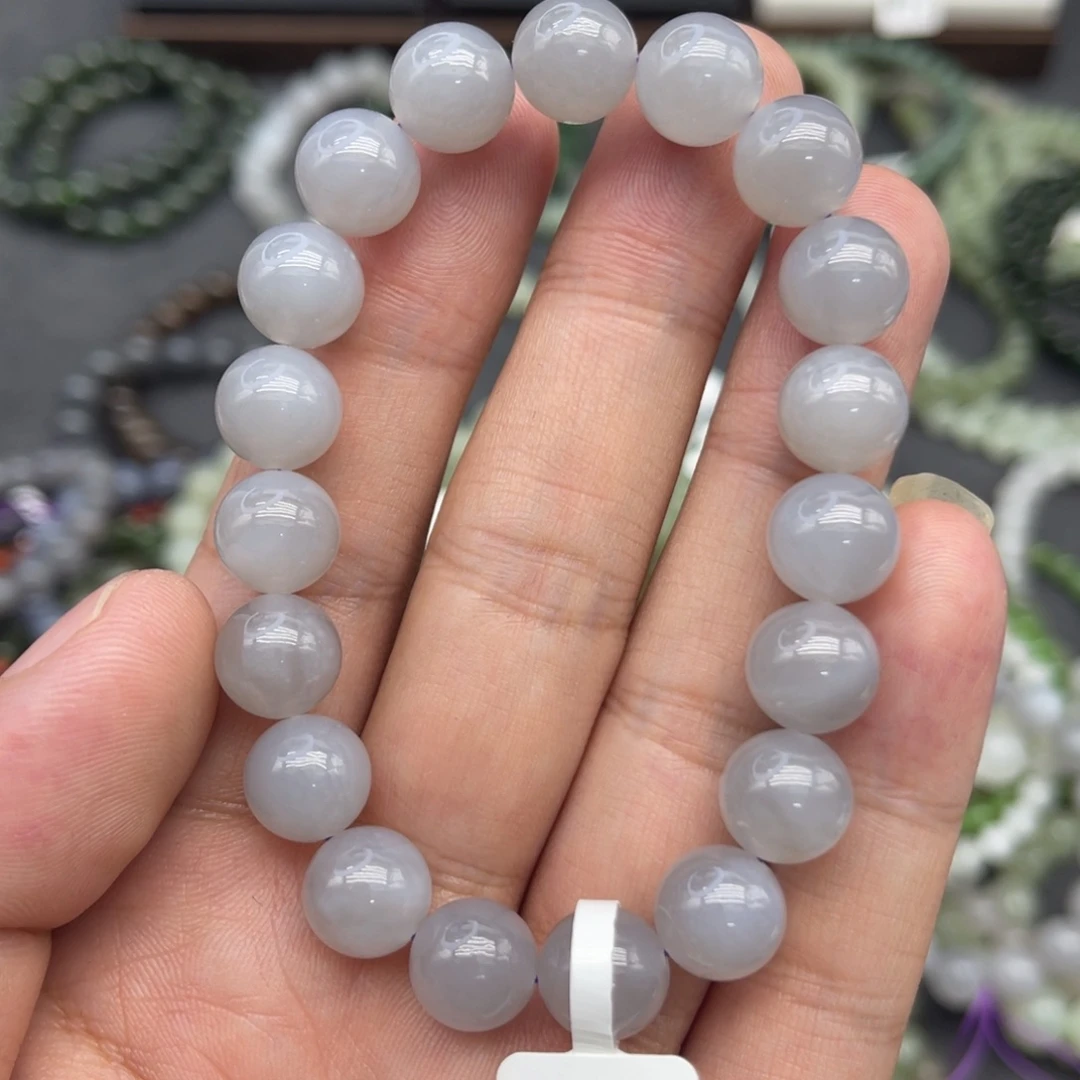 和田玉未镶嵌手串卡10高冰烟紫