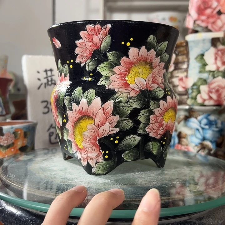 景德镇手绘花盆满38包邮偏远地区除外