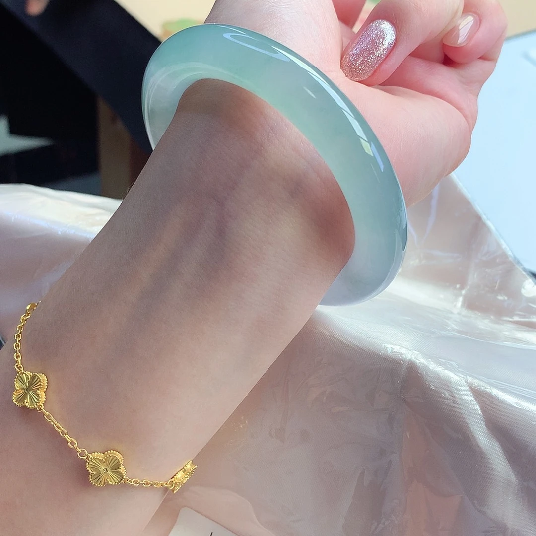 未镶嵌手镯翡翠天然A货翡翠54/55正冰种水蓝紫毕业镯