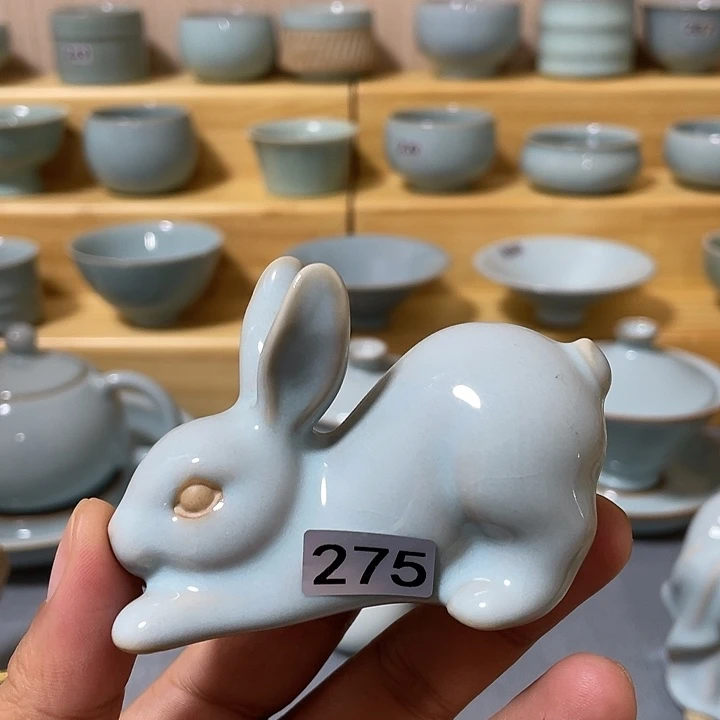 杯子陶瓷微瑕天青汝瓷小兔子