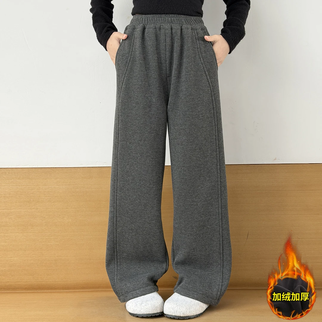 女童加绒裤子秋冬2025新款冬装女孩冬季加厚窄版直筒儿童休闲长裤