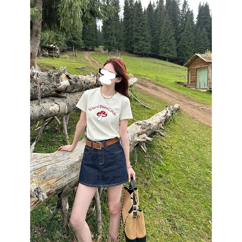 设计感小众字母印花短袖T恤女夏季2025年新款韩系chic别致小上衣