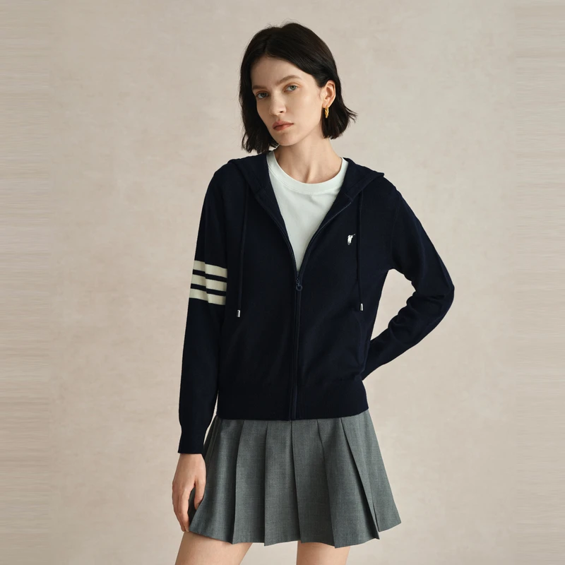 POLOWALK女装2024新品秋季女士条形针织衫
