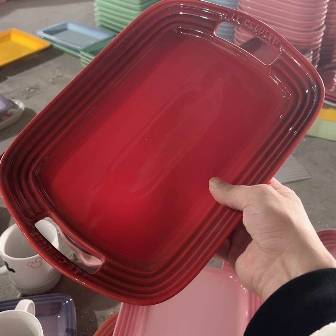 陶瓷 微 双耳托盘 红色色色