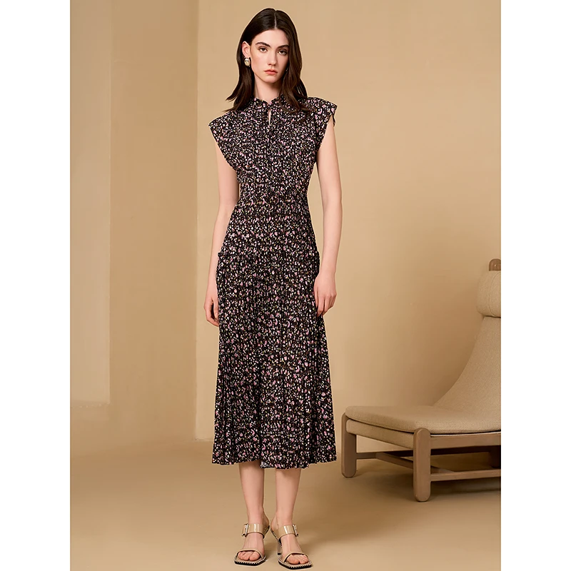 ANMANI恩曼琳25春季新款度假风飞袖收腰压褶碎花连衣裙EANFAA64