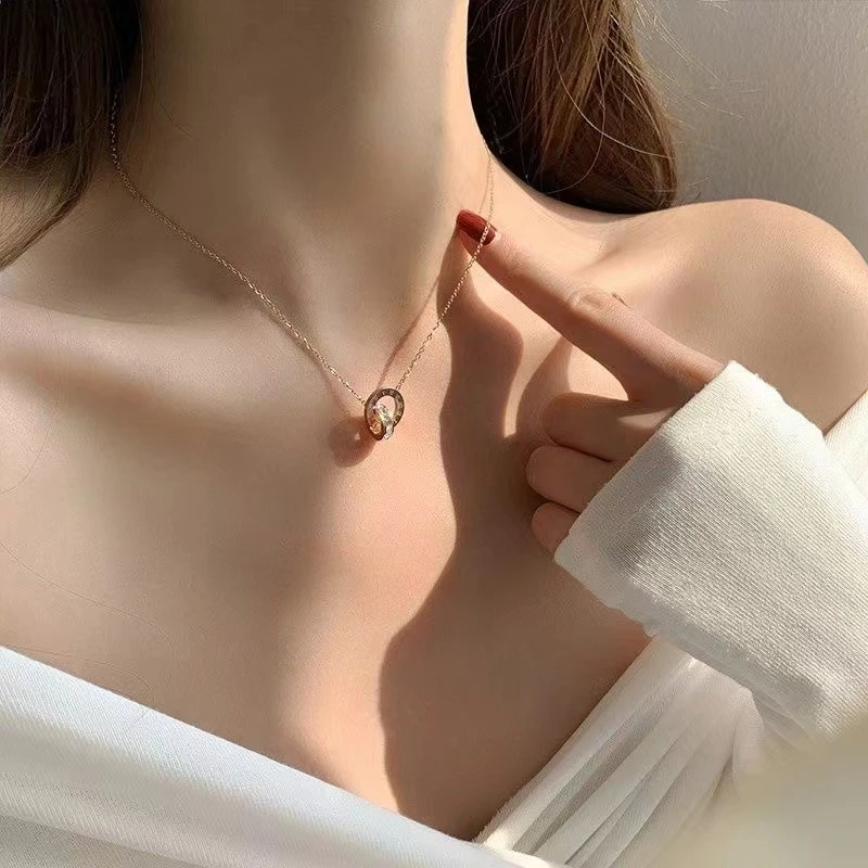 钛钢琉璃项链  保色不掉色项链轻奢女锁骨链钛钢新款罗马数字双扣