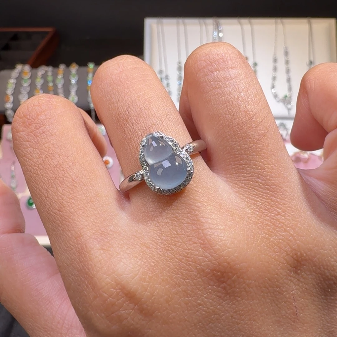 翡翠银S925镶嵌戒指纯天然缅甸翡翠A货戒指