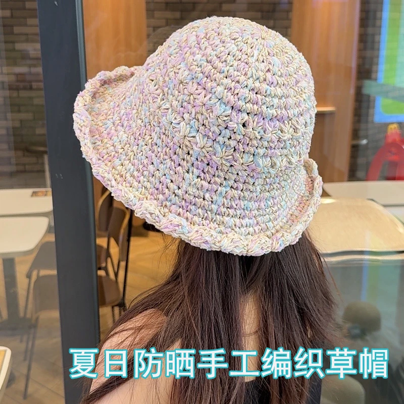 K20田园风编织草帽韩版女款春夏季太阳帽子圆顶透气出游沙滩拍照