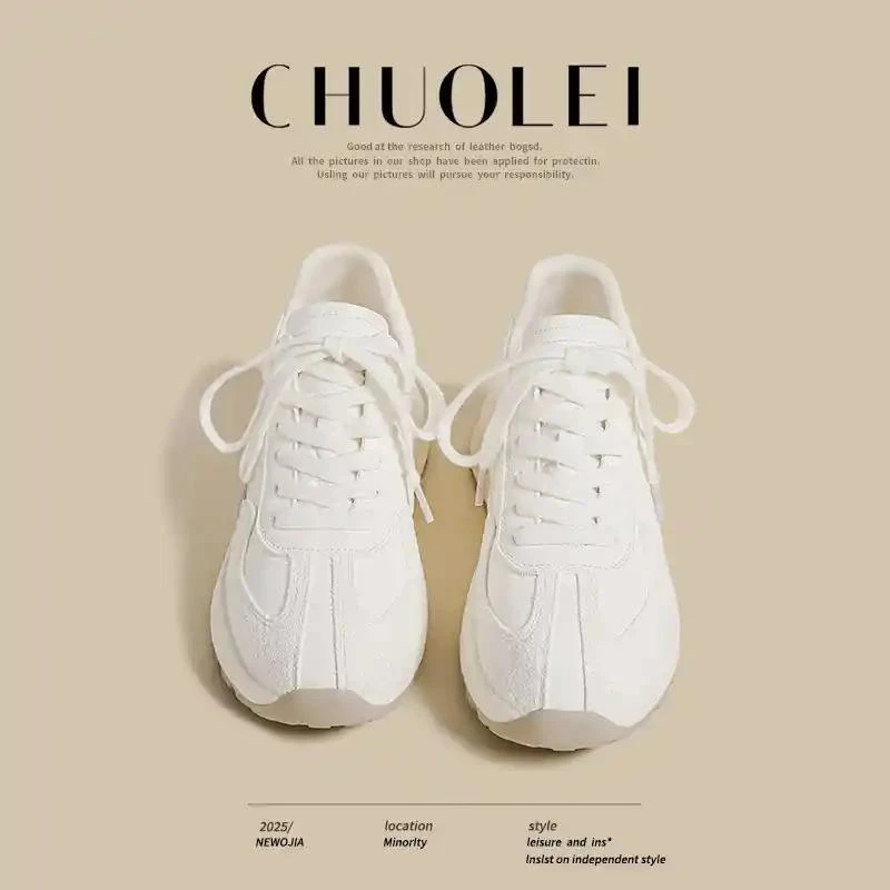 2025秋季新款女士复古丑萌小众德训风白色厚底运动阿甘小白厚底老