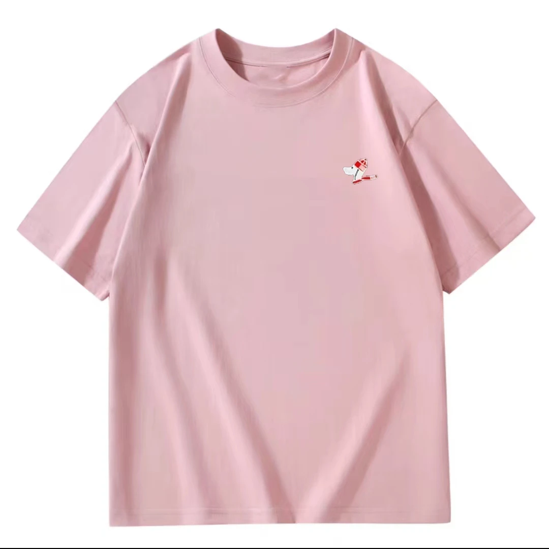 【礼袋装】100%纯棉万l针刺绣短袖男女同款落肩T恤 红帽狗