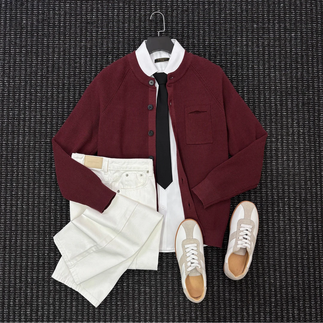 Gracefo秋冬季毛衣男士纯色圆领针织衫修身韩版潮流保暖开衫外套