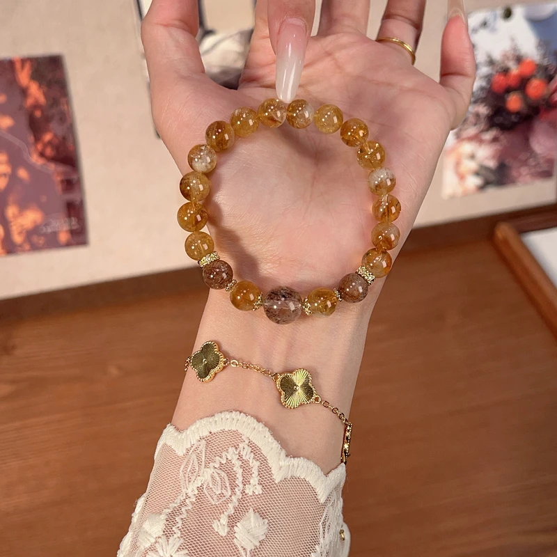 【财富密码】8mm黄塔+8mm黑金超七原创设计手串天然水晶Y243