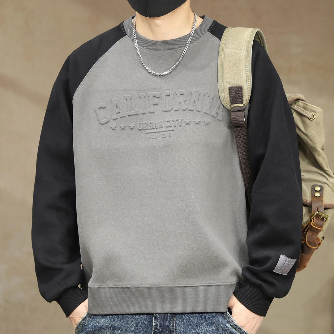 因纳巴敦美式钢印撞色卫衣男春秋季新款宽松复古圆领休闲男士上衣