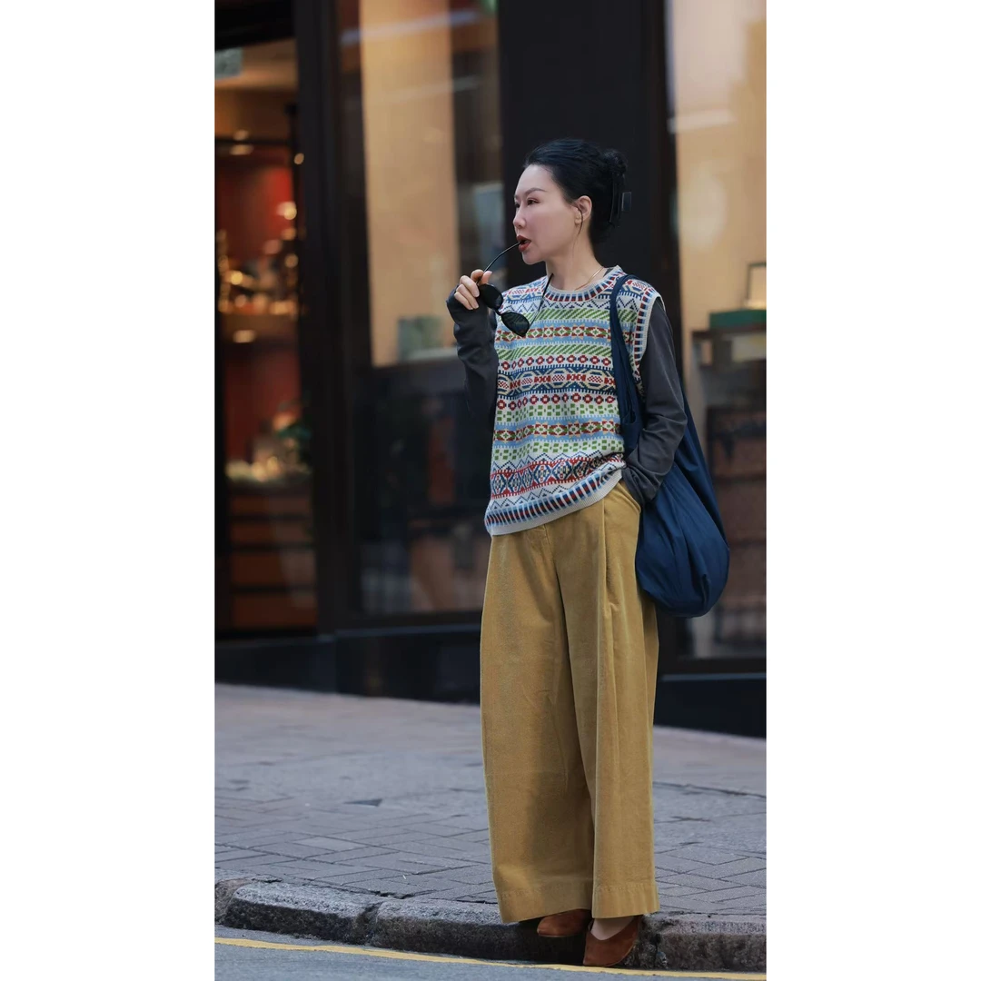 【那尚新品】春 提花撞色小众精致针织马甲