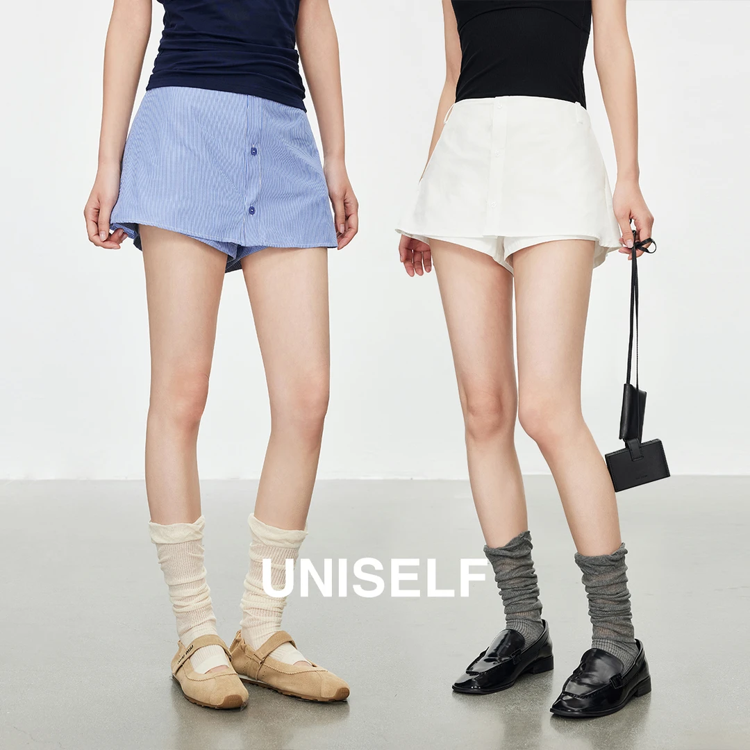 UNISELF设计感条纹半身裙裤2025夏季新款气质百搭A字短裙101211