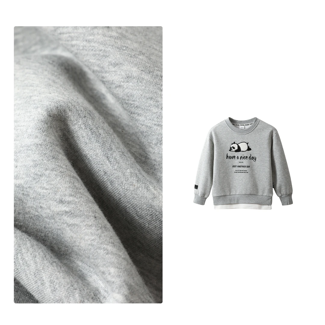 门店24&9！男/女童，假两件~熊猫重工刺绣加绒百搭休闲卫衣 C19789