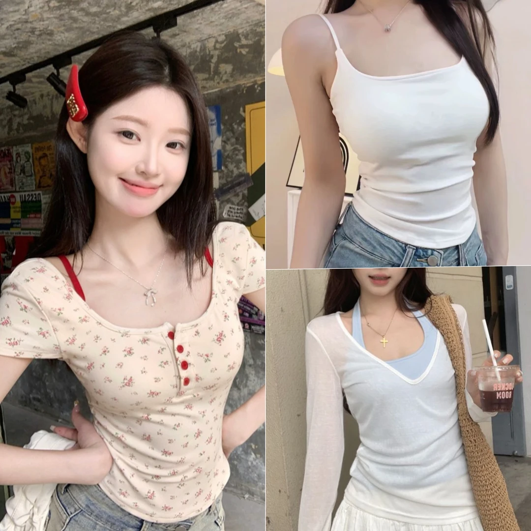 【辣妹合集】女装气质时尚夏季通勤显瘦短款百搭吊带美背修身设计感